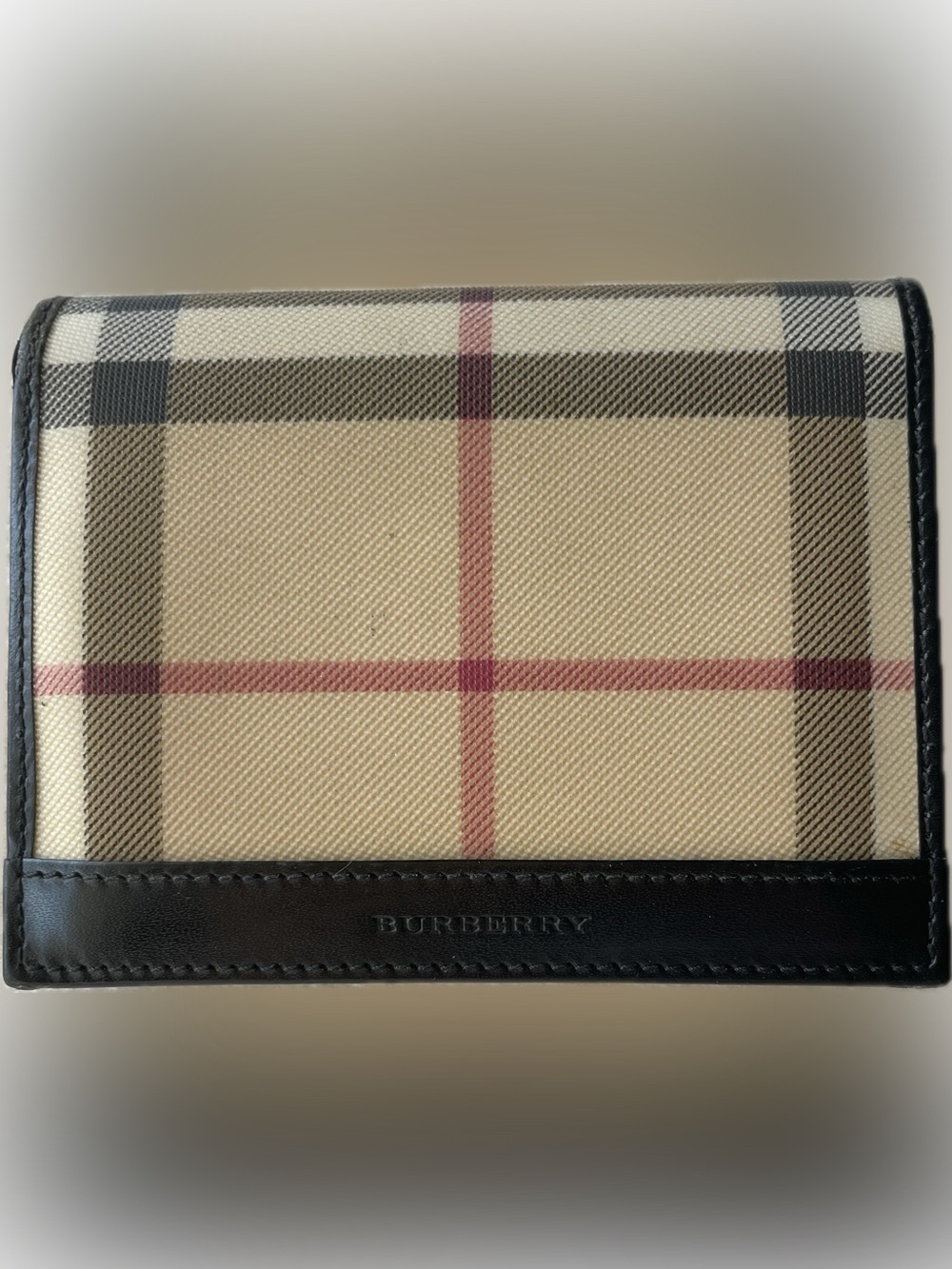 Burberry Classic Beige and Black Nova Check Credit Card Wallet with Red Accents